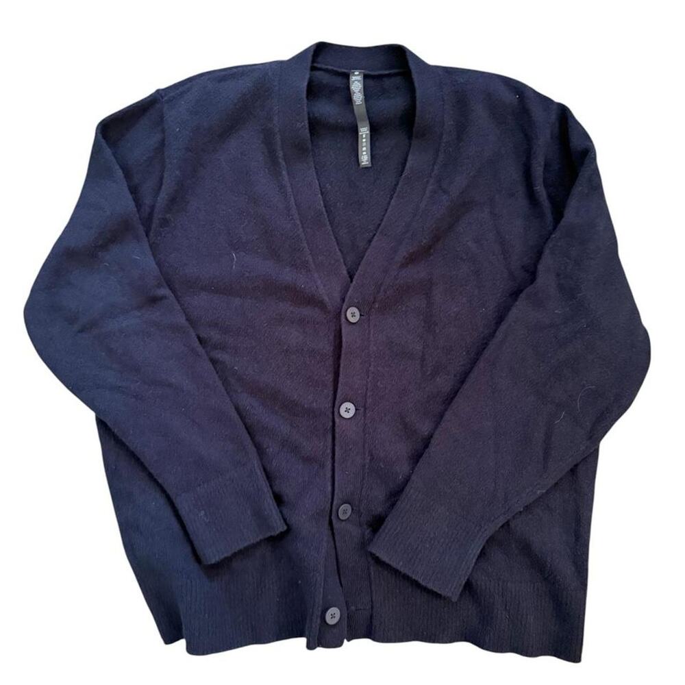 Lululemon Mens XL Navy Blue Cotton Merino Wool Blend V-Neck Cardigan Sweater
